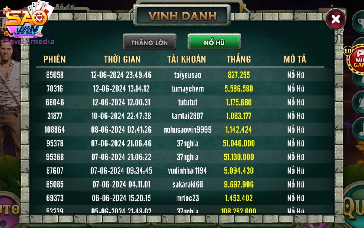 Hé Lộ Cách Chơi Slots Game Rừng Rậm Đỉnh Cao 4 Chia sẻ bảng vinh danh người chơi thắng nhiều nhất